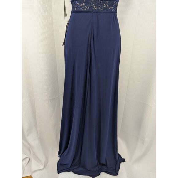 NWT@$109! NIGHTWAY! FULL LENGTH NAVY BLUE LACE, CHIFFON & NUDE MAXI DRESS! SZ 10 - Picture 13 of 14